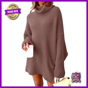 Oversized Turtleneck Sweater Dress Plus Size Pullover Winter Knit Tunic